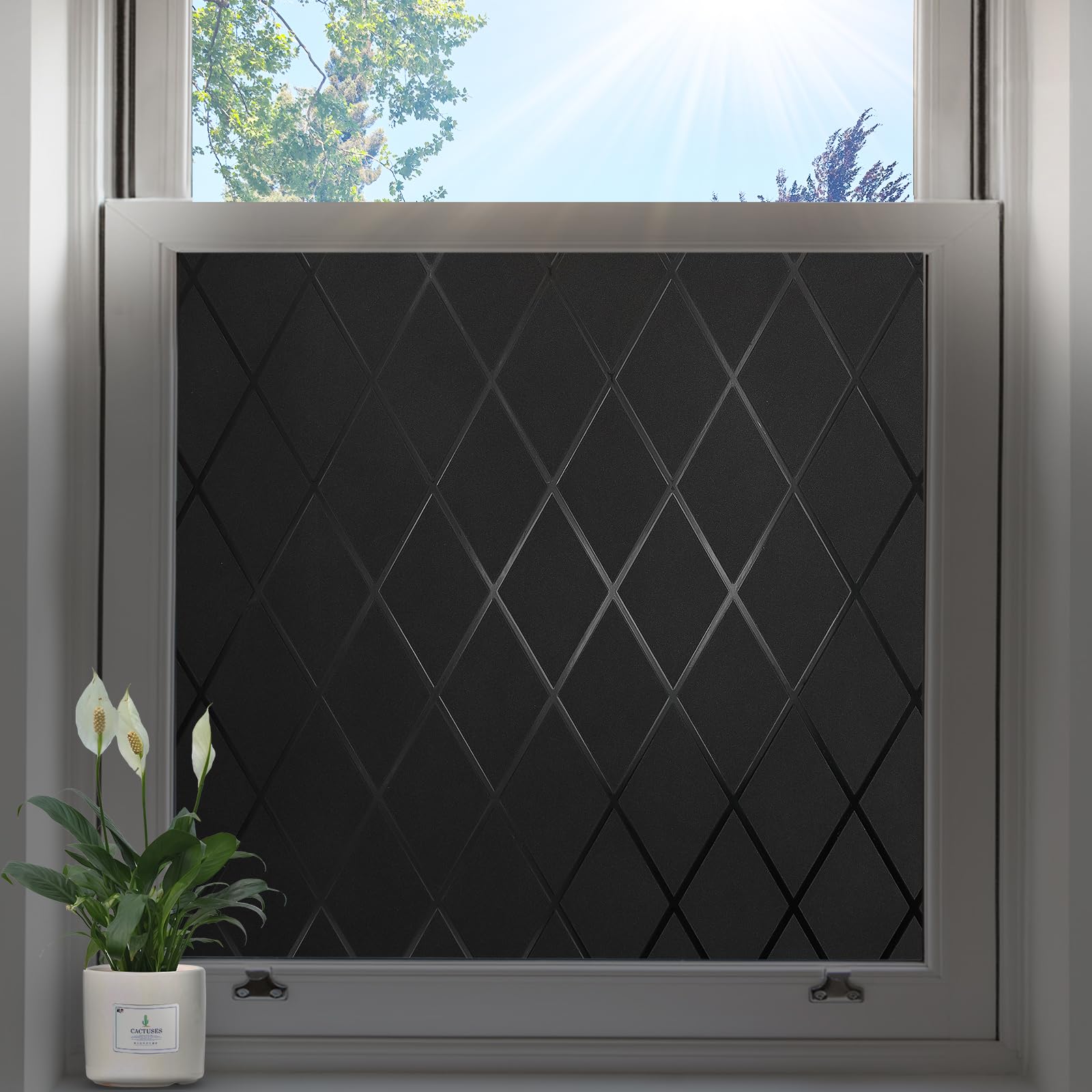 Lifetree Blackout Window Film Privcay: Frosted Film for Glass Windows Grill Patterned Self Adhesive Sun Blocking Anti Glare Window Covering Decorative Film for Home and Office (90 * 2000cm)
