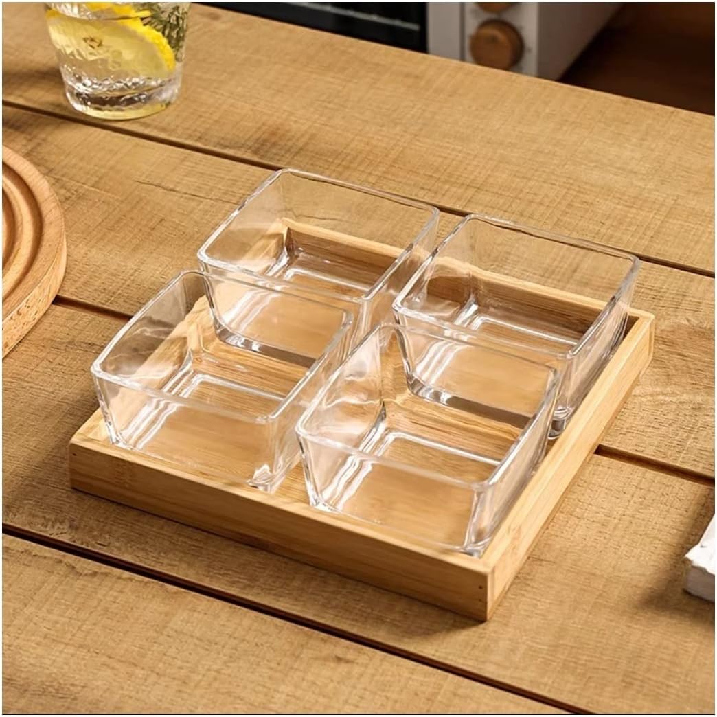 Four Square Glass Snack Dishes and Chassis Family Dining Room Separate Fruit Snack Plates Dipping Saucers (Color : B) (Brass)