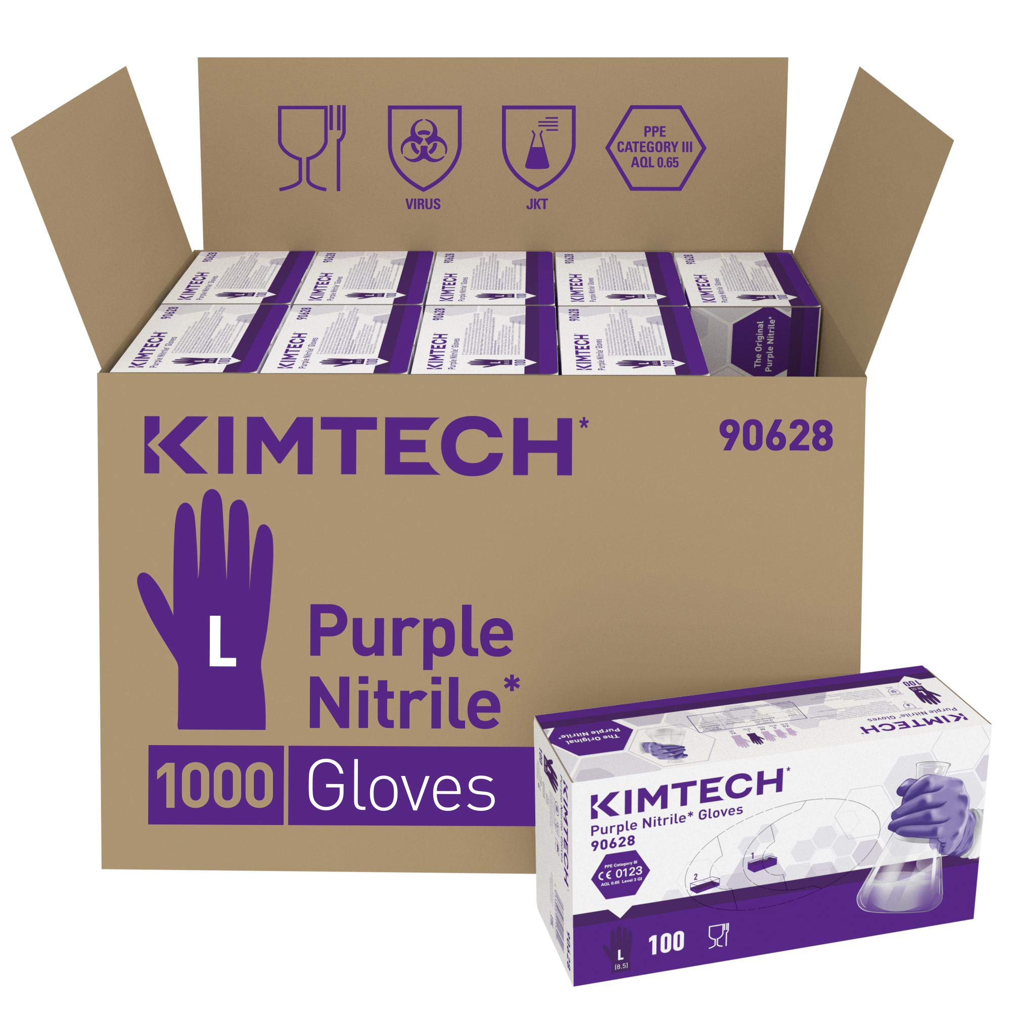 Kimtech Purple Nitrile Ambidextrous Gloves 90628 - Purple, L, 10x100 (1,000 gloves)