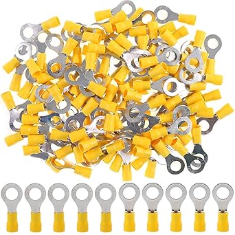 Hilitchi 100Pcs 12-10AWG Insulated Terminals Ring Electrical Wire Crimp Connectors (Yellow - M8) (Yellow - M8)