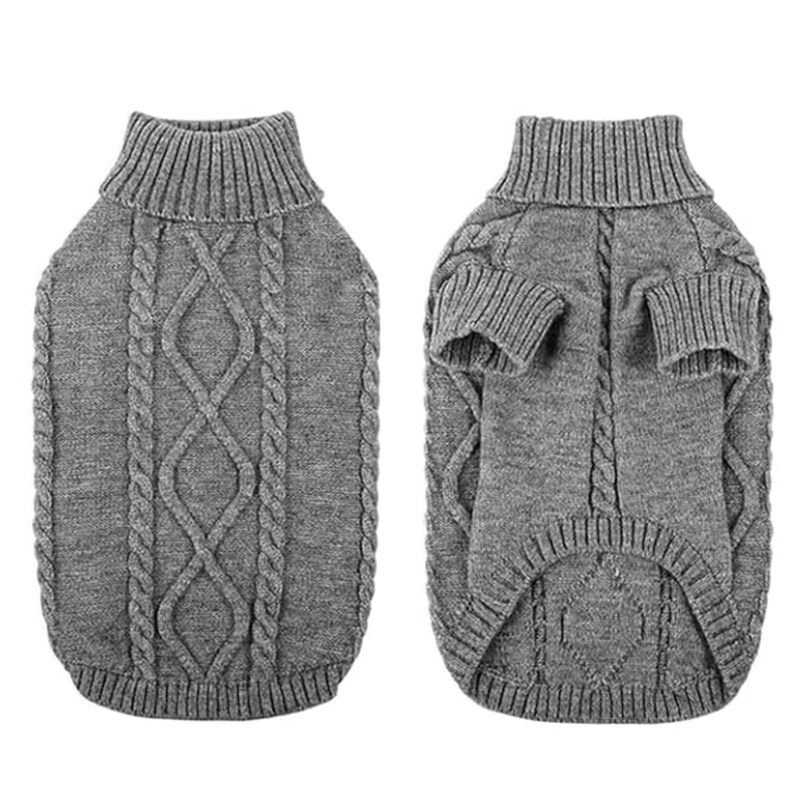 Queenmore Pull Chien Grande Taille Bouledogue Français Chaud Pull-Overs pour Chiens Pull Chihuahua Manteau Teckel Vetement pour Chien Chat d'hiver, Gris foncé, L