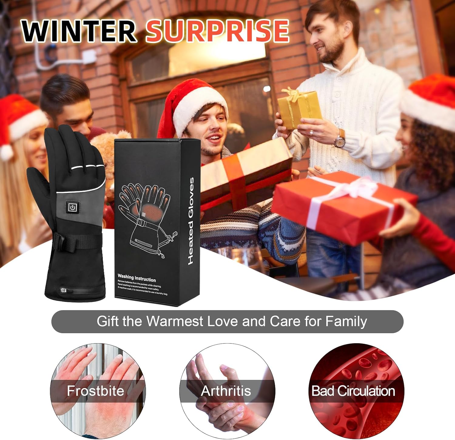 Heated Gloves for Men Women Rechargeable Electric Heating Gloves with Hand Warmers Winter Gloves Thermal Waterproof Touch Screen Warming for Cold Weather Running Ski Cycling Motorcycle Work