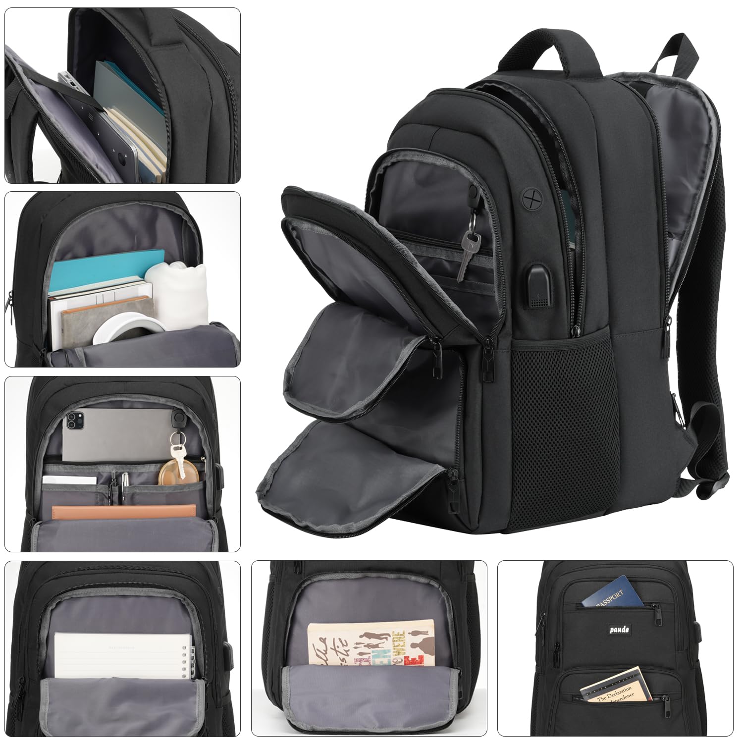 Sac à dos pour ordinateur portable Paude, 43,9 cm, grand cartable pour lycéens et étudiants universitaires, sac à dos noir pour hommes, bureau, affaires, imperméable