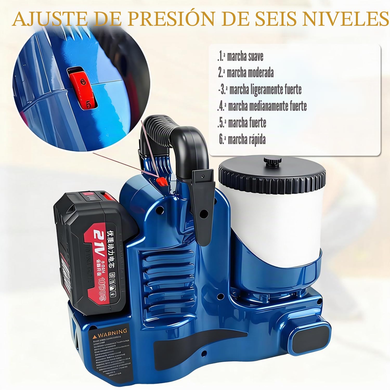Pistola De Pintura Electrica 750 W, Maquina De Pintura Airless 1,2 L, 12,5 Mpa, Presión Ajustable En 6 Niveles, con 2 Baterías De 21 V Y Manguera De 1,80 M, 2 L/Min, para Paredes, Vallas
