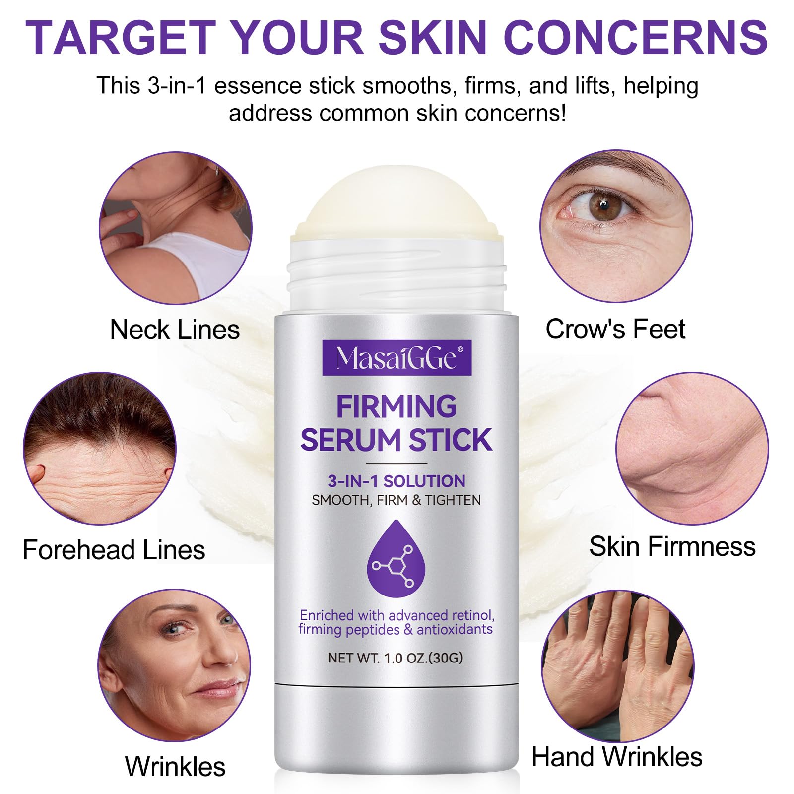 Retinol Firming Serum Stick, Skin Tightening Cream for Face Retinol Anti Wrinkles Face Moisturiser Balm Stick - Image 3