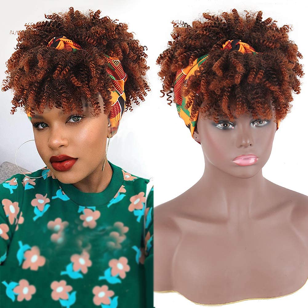 LEOSA Kinky Curly Wigs for Black Women Head Wrap Wigs 2 in
