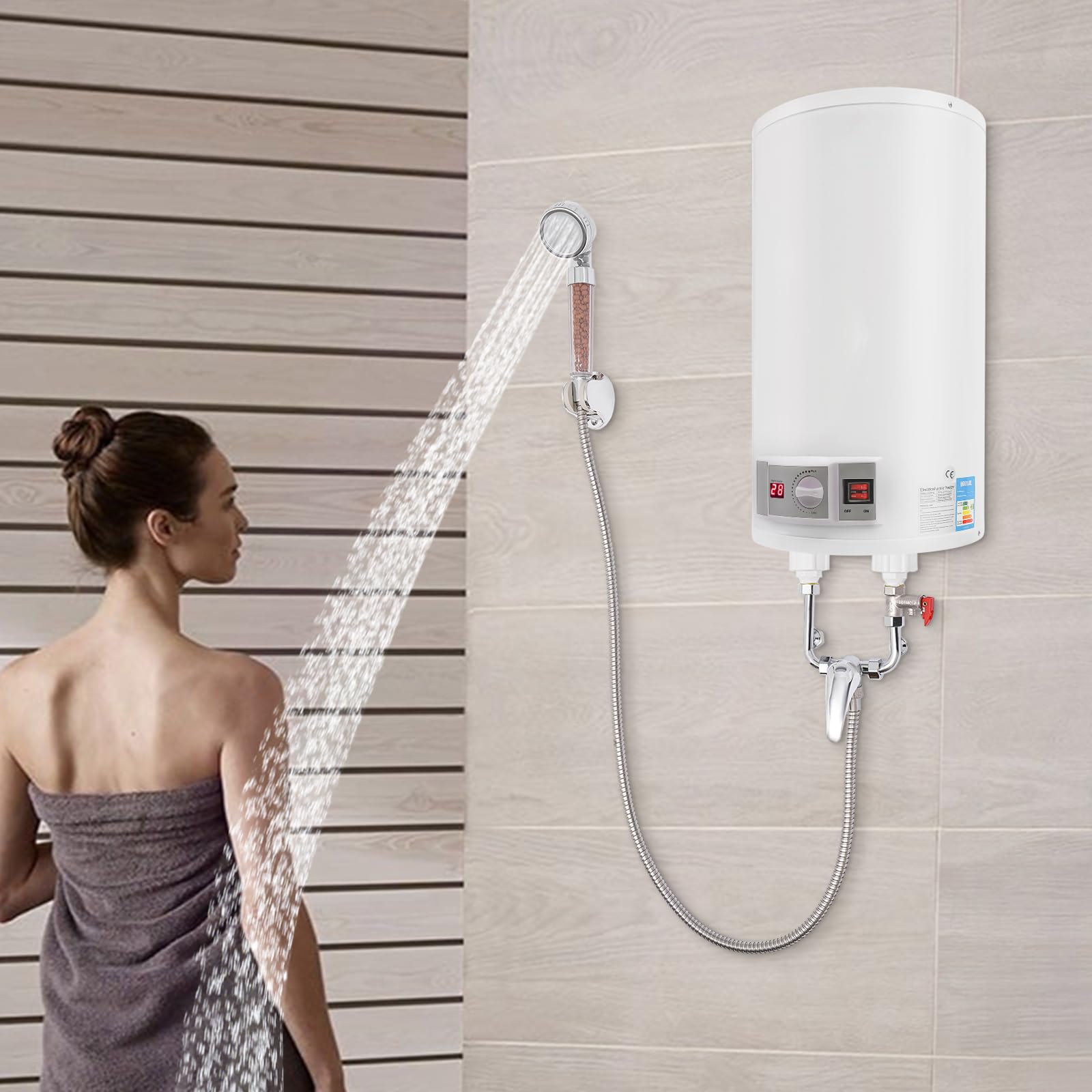Elektryczny zbiornik ciepłej wody o pojemności 50 litrów, moc grzewcza 1500 W i termometr, energooszczędny, zawór bezpieczeństwa, bojler na wodę, bojler ciepłej wody do łazienki, salonów