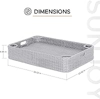Vista 7 de SUNJOY Bandeja flotante de mimbre de 36 x 24 pulgadas. Accesorio de piscina con marco de aluminio, bandeja flotante para servir bebidas, aperitivos