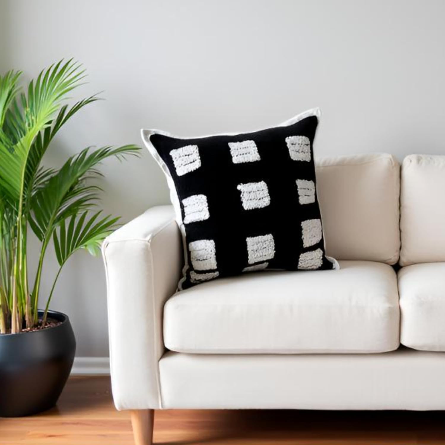 Tufted Boho Throw Pillow Cover, Soft and Luxurious Chenille Fabric, 18x18 inches, Decorative Black and White Pillowcase for Couch, Bedroom, Living Room, Modern Pillowcase for Home Decor - Image 9