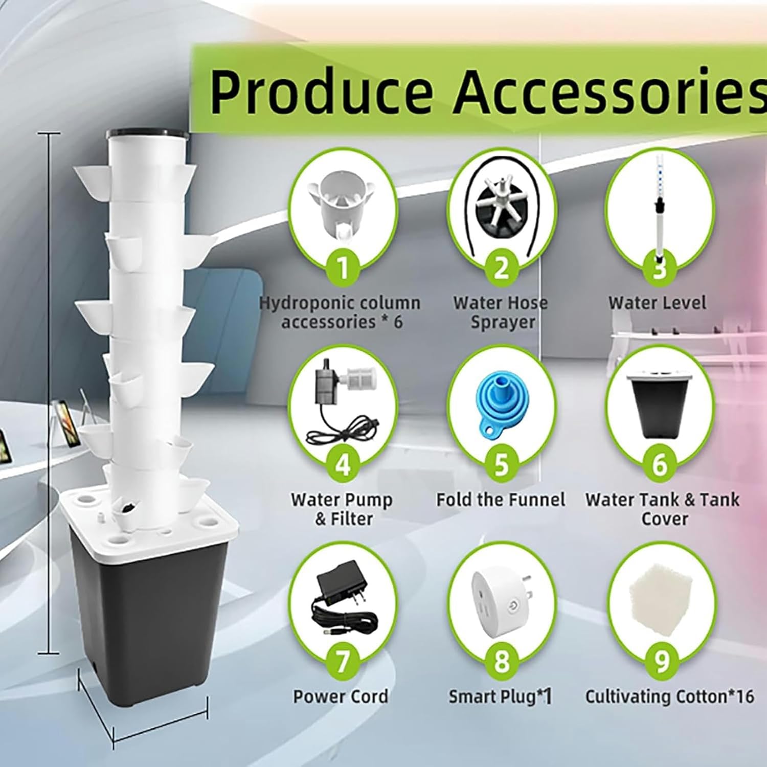 Hydroponic Tower Culture System Interior Hydroponic Cultivation System Vertical Cultivation Tower 6 Layers 18 Plants with Pump and Water Tank Adapter Mó