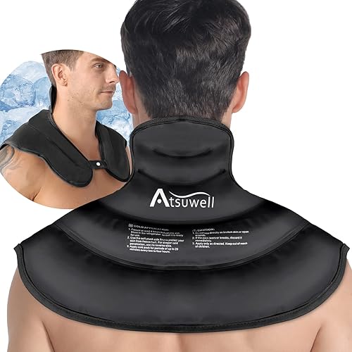 Atsuwell - Paquete de hielo de gel reutilizable para cuello y hombros, envoltura fría para la parte superior de la espalda, terapia de compresión