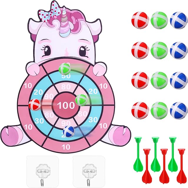Firtink Dart Board Kids Toy for Kids, Unicorn Dinosaur Gifts Toys with 12 Sticky Balls and 6 Darts, Xmas Stocking Fillers for Kids Age 4-9