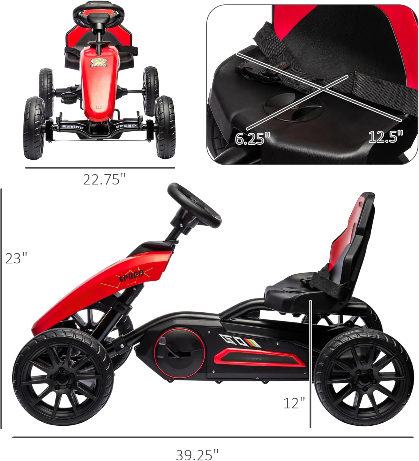 Aosom Kids Pedal Go Kart, Outdoor Ride on Toys with Swing Axle, Adjustable Seat, Handbrake, 4 Shock-Absorbing Wheels, Gift for Boys and Girls Aged 3-8 Years Old, Red