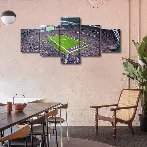 Miniatura 4 de Imágenes de estadio deportivo de fútbol americano de Minnesota Americana pinturas de vikingos 5 paneles lienzo para pared estadio de banco