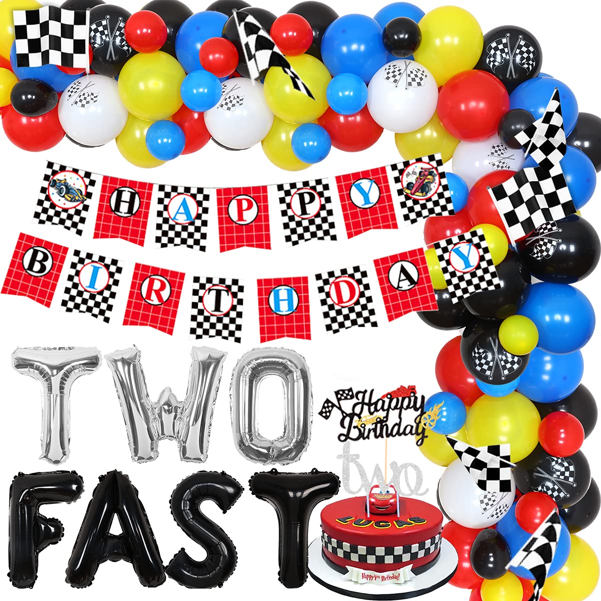 Buy Two Fast Birthday Decorations Race Car Balloon Garland Kit Blue