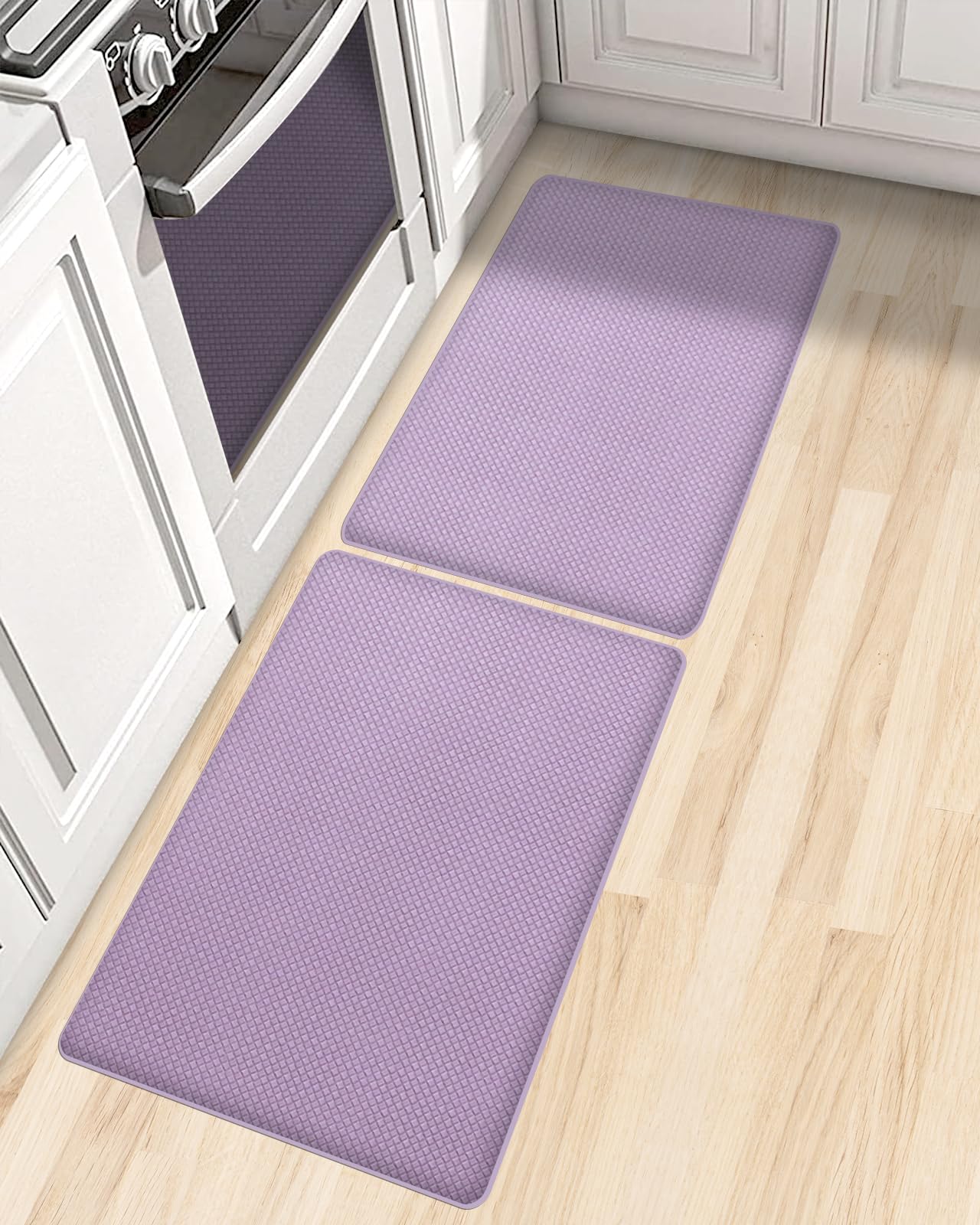AUTODECO Set of 2 Kitchen Mat and Rugs Washable Cushioned Anti-Fatigue Kitchen Rug for Floor 17"x29" +17"x29", Lightpurple