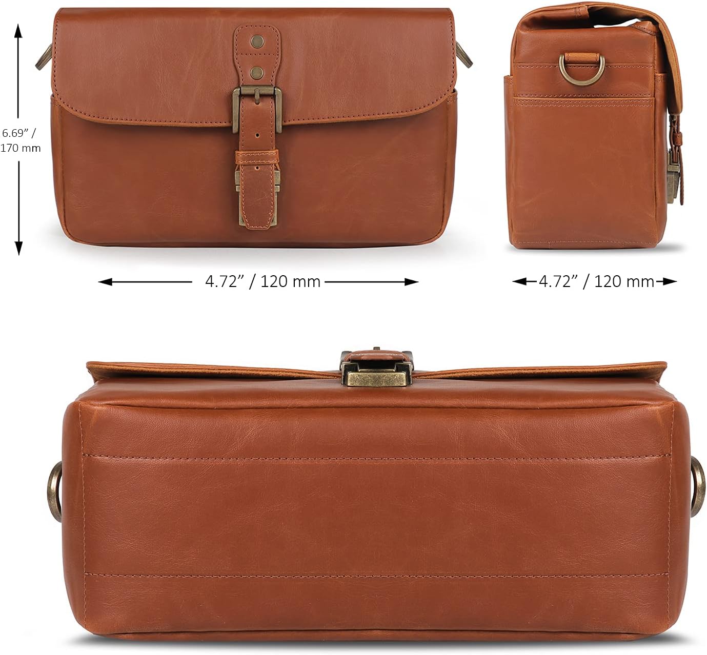 MegaGear MG1525 Leather Camera Messenger Bag for Mirrorless, Instant and DSLR Cameras - Light Brown, Compact,LightBrown - Image 9