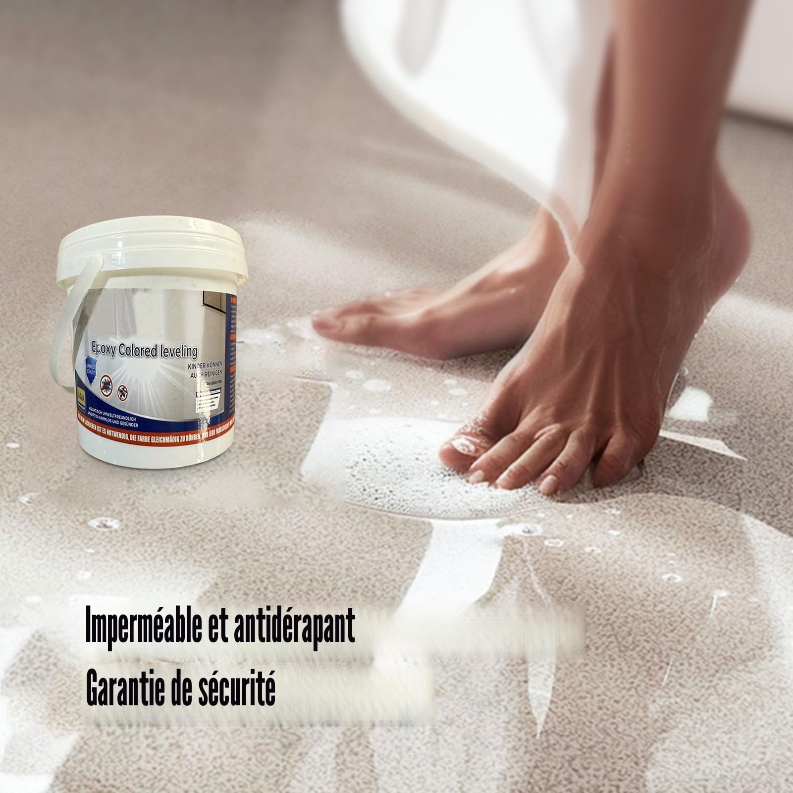 Revêtement de sol – Peinture époxy colorée pour sol – Sable coloré imperméable, auto-nivelant, antidérapant, à base d'eau pour béton, bois, extérieur, baignoire, salle de bain, garage, carrelage
