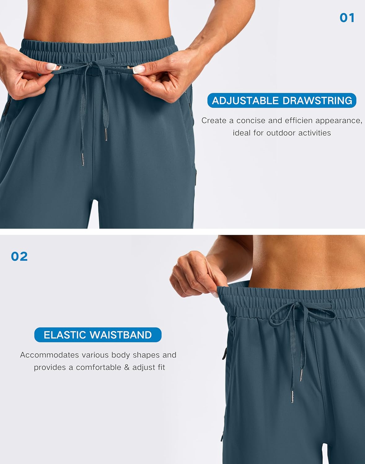 SANTINY Women's 15" Long Shorts Below The Knee Capri Hiking Cargo Shorts Lightweight Quick Dry Elastic Waist for Casual - Image 5