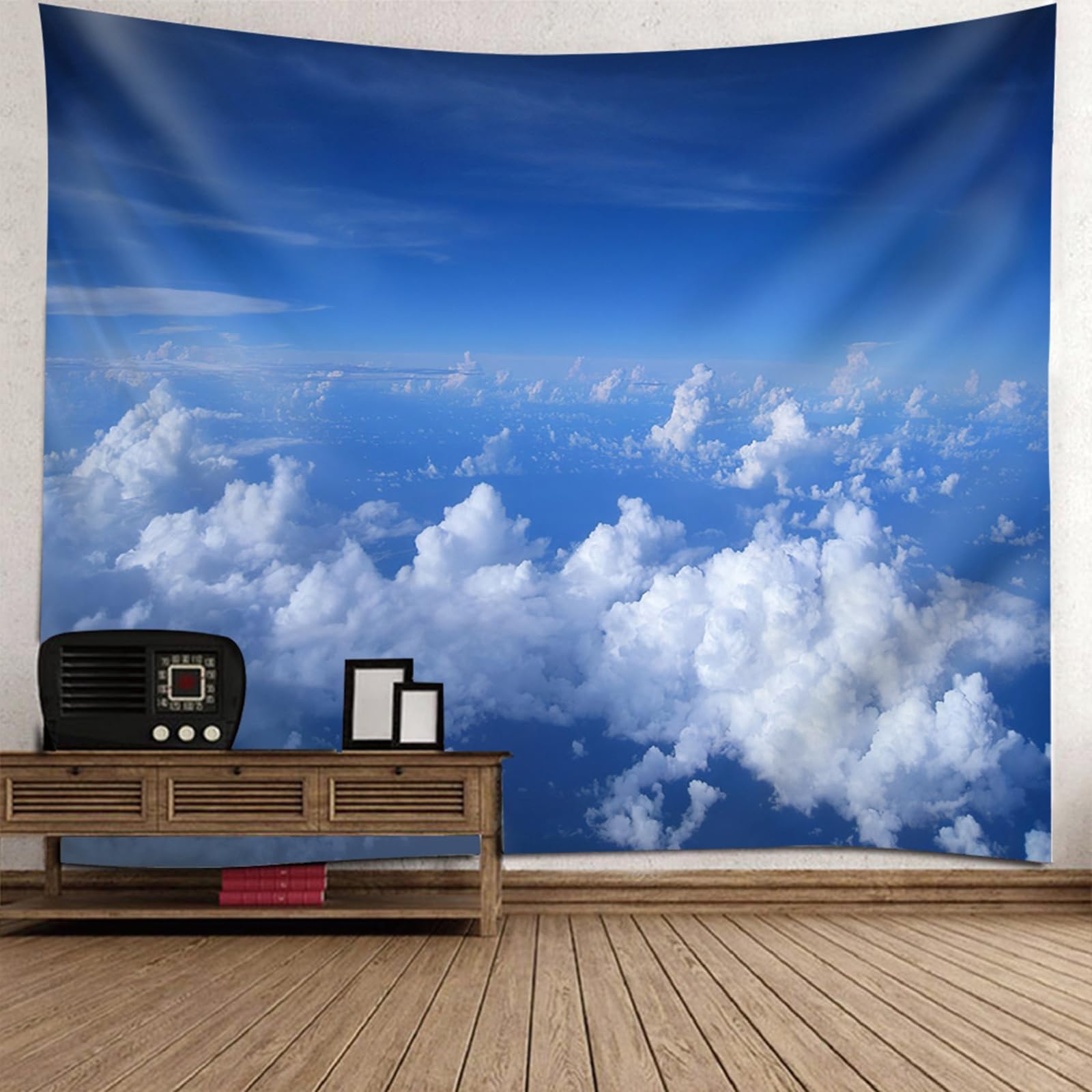 RDSGYZ Zasłona ścienna, naturalna, duża, 350 x 256 cm, ozdoba na ścianę z motywem błękitnego nieba i białych chmur, dywan ścienny, chusta ścienna, dekoracja ścienna do salonu, sypialni, tło