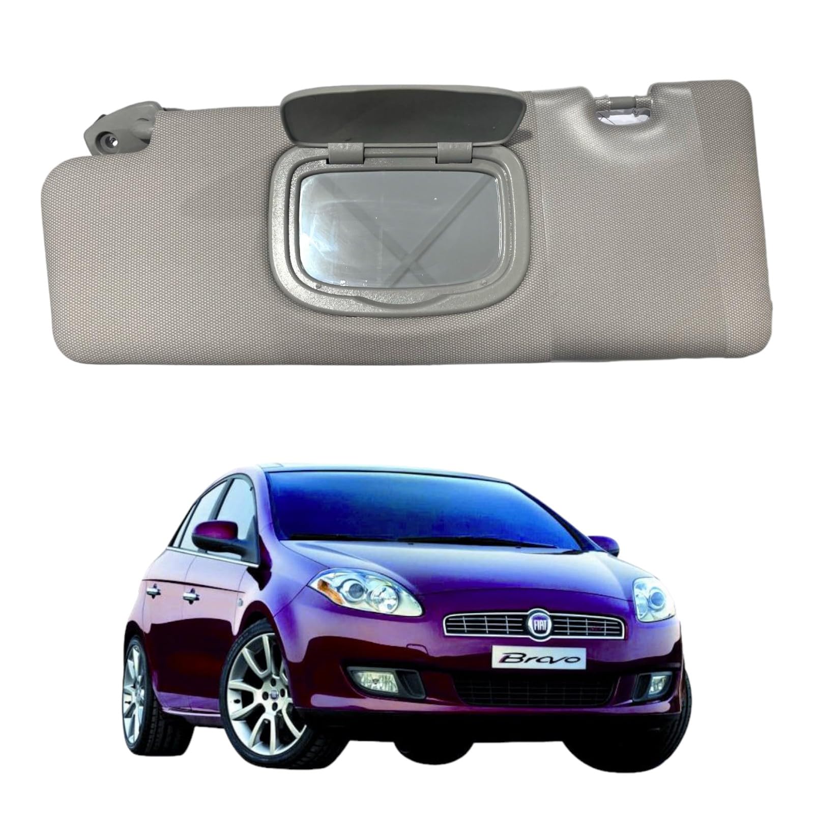 Generico Classico Parasole Auto per Fiat Bravo dal 2007 in poi, Lato Sinistro (Guidatore) con Specchietto e Tasca