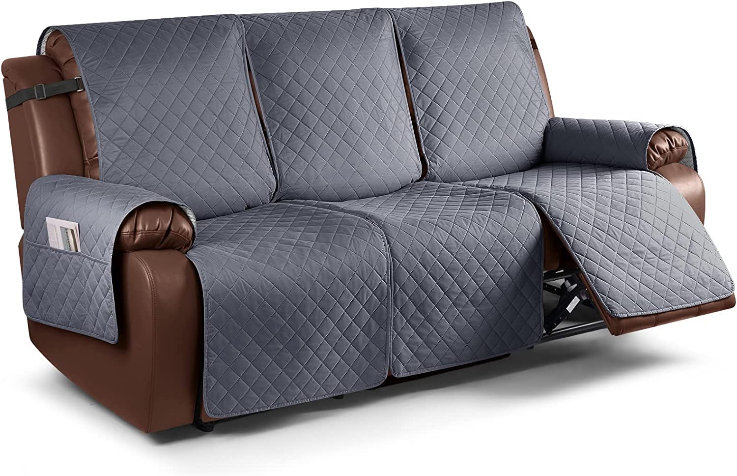 Funda de Silla Relax Antideslizante Funda para Sofá, Funda Sillón Reclinable Impermeable con Reposabrazos y Bolsillos, Fundas de Muebles para el hogar con mascotas y niños (Gris Oscuro,3 Plazas/Sofá)