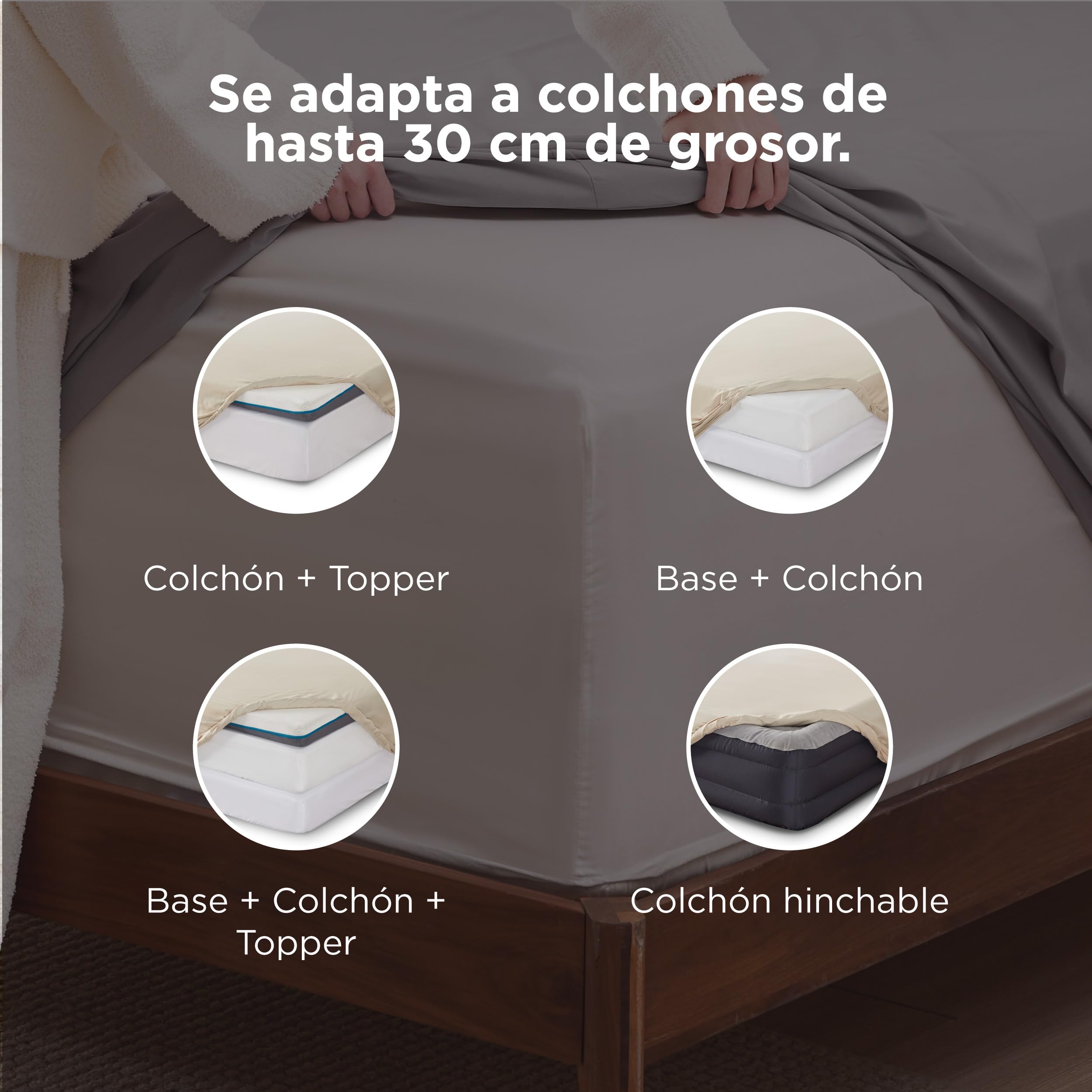 Bedsure Juego de Sabanas 150x200 - 4 Piezas Microfibra de Poliéster Transpirable y de Secado Rápido - OEKO TEX - Sábana Bajera, Sábana Plana y 2 Fundas de Almohada 50x75, Para Cama 150, Beige — view 2