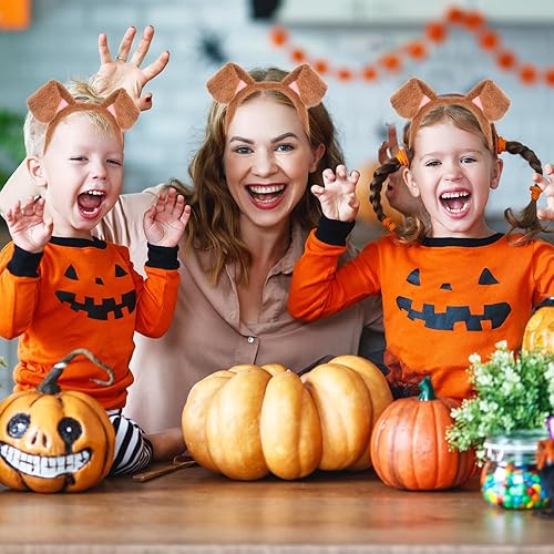 Miniatura 66 de HODRME - Diadema de orejas y cuernos de animales de felpa, para Halloween, Navidad, festival, fiesta temática de animales, cosplay, o disfraz