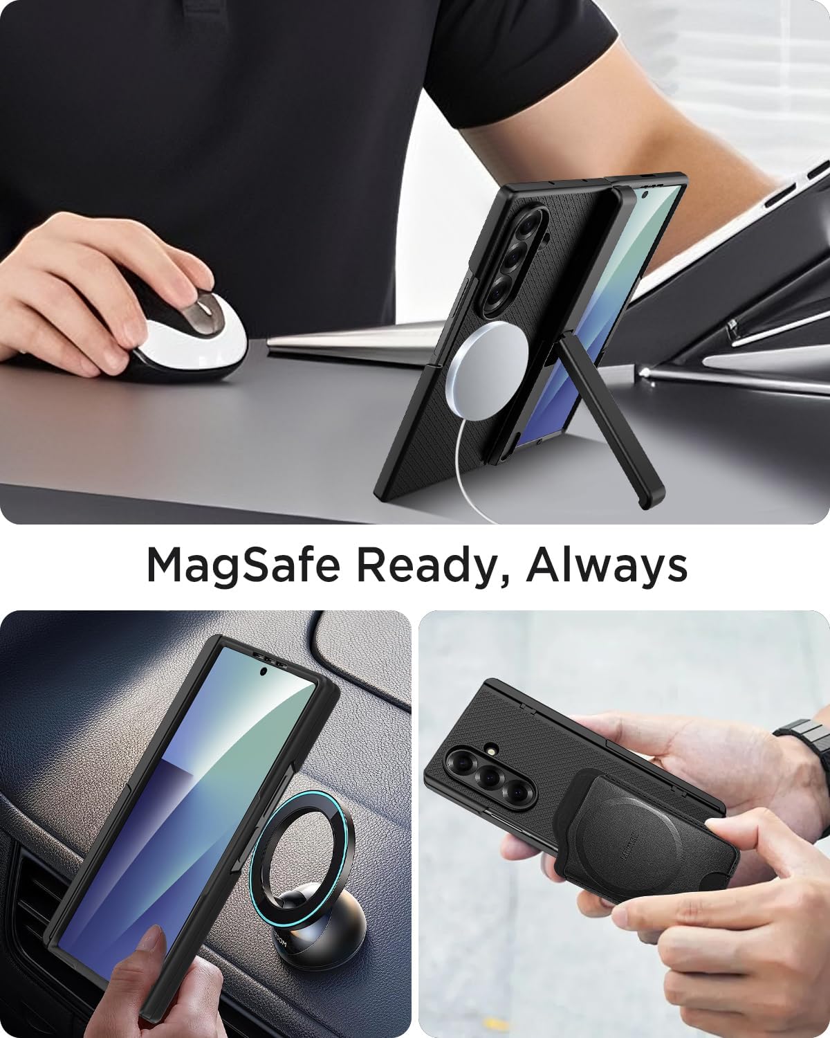 Miimall Magnetic for Samsung Galaxy Z Fold 7 Case with Hinge Protection, Screen Protector & Kickstand, [Compatible with Magsafe] Ultra Slim Thin Rugged Matte Cover for Z7 Fold7 5G Phone Case Black