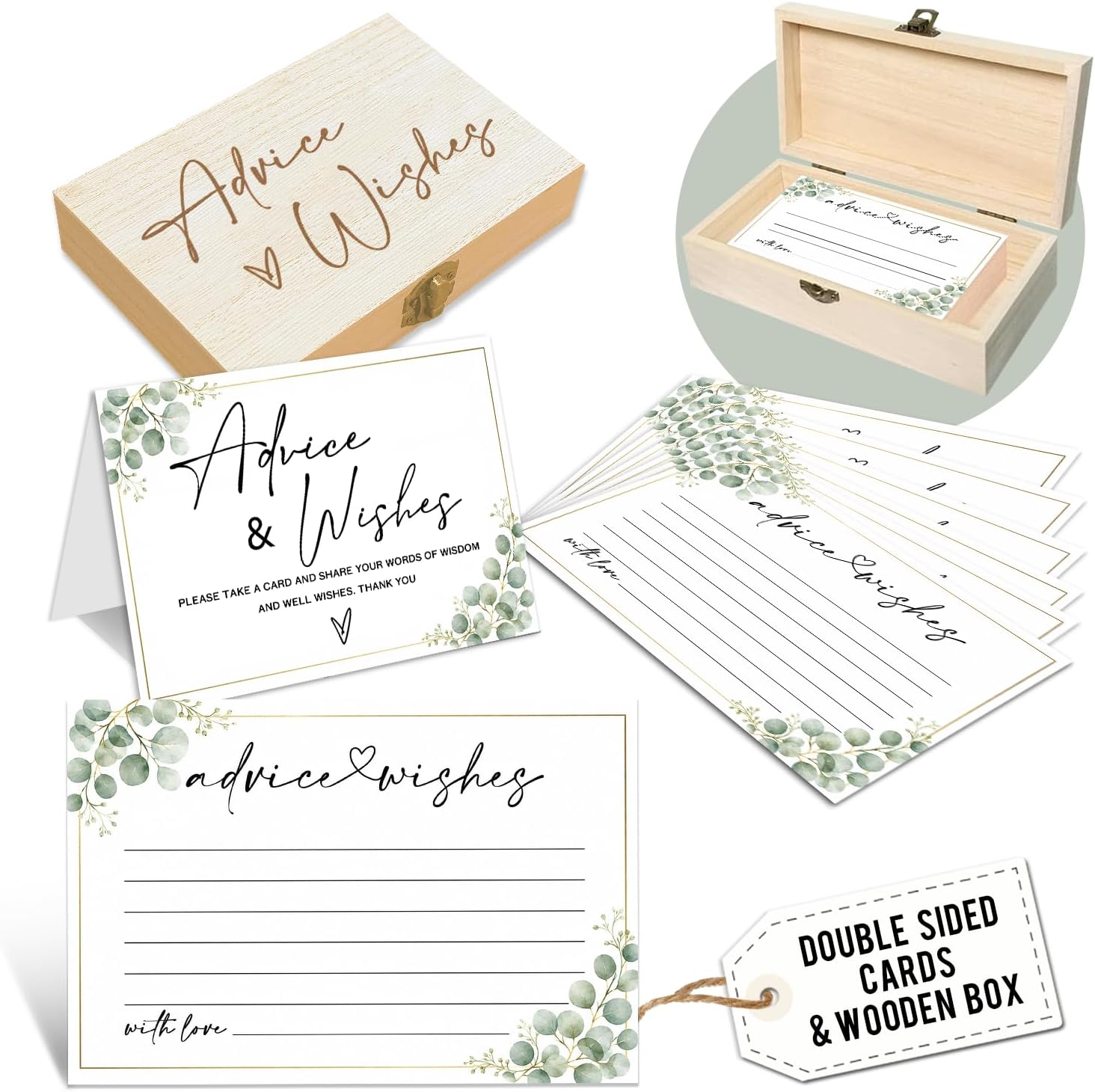 Advice and Wishes Cards with Box - 50 Pcs Minimalism Advice Cards for Wedding, Bridal Shower, Baby Shower, Well Wishes Box for Graduation, Christmas, Birthday Party Decorations -A02