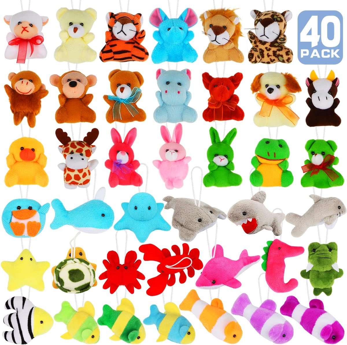 Aitbay 40 Pack Mini Plush Animals Toys Set Cute Small Stuffed Animal Bulk Keychain for Party Favors - Goodie Bag Fillers Carnival Prizes for Kids Prize Box Toy Assortment for Classroom Rewards