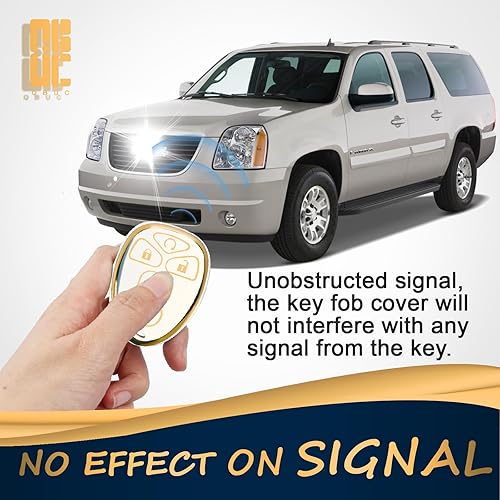 Miniatura 4 de QBUC Funda de llavero para Chevy con llavero de TPU suave con ribete dorado, compatible con Chevy Tahoe Suburban Traverse GMC Yukon Acadia Cadillac