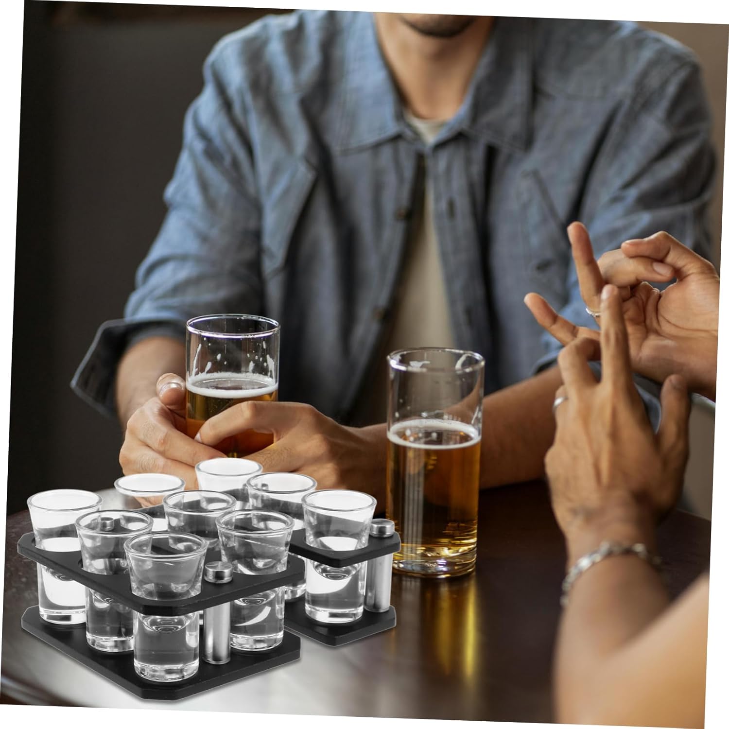 Bullet Cup Holder Set Shot Glass Server Tray for Bar Pub Party Club Drinking Frosted Finish