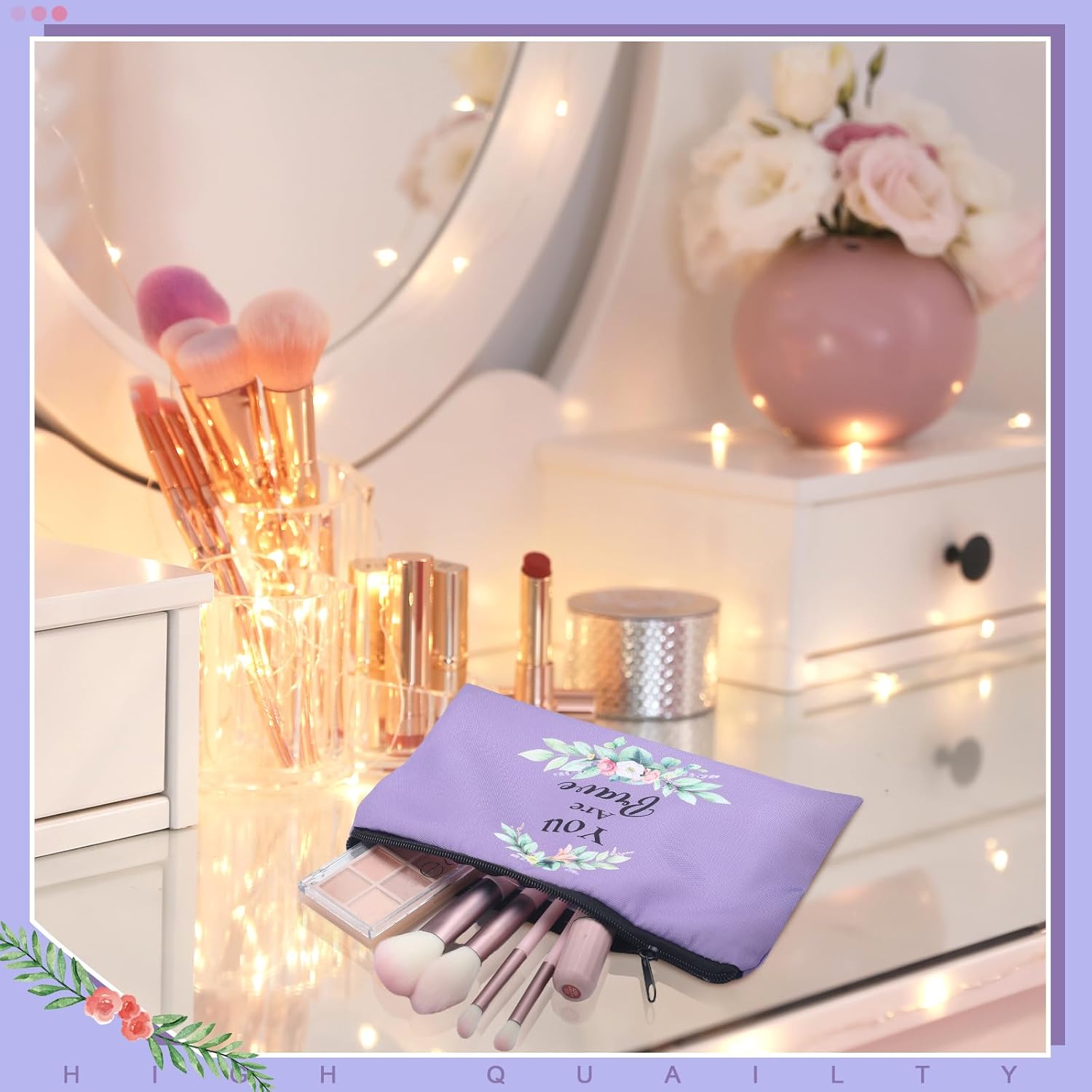 Hillban 10 Pcs Inspirational Makeup Bag Gift for Women International Women's Day Gifts Administrative Professionals Day Christian Bible Verse Cosmetic Bags for Church Mothers Gift(Flower,Purple) - Image 4