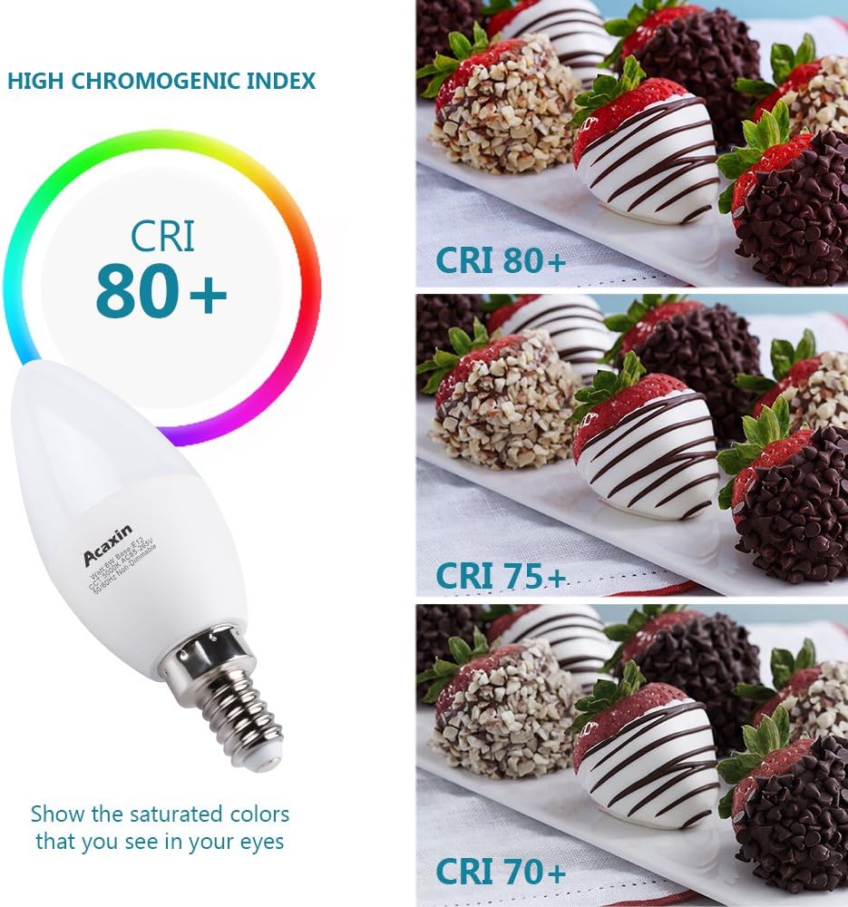 E12 Bulbs Candelabra LED Bulbs 60 Watt,Acaxin E12 Daylight 5000K LED Chandelier Bulbs,600 Lumen, Non-Dimmable,6 Pack