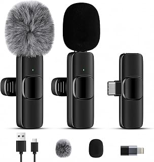 Kabelloses Lavalier Mikrofon für iPhone/iPad/Android (2er-Pack), Mini Mic mit Lightning & USB-C, Geräuschunterdrückung, Plug-Play für Videoaufnahmen,Interviews,Podcasts,Vlog,Tiktok,YouTube