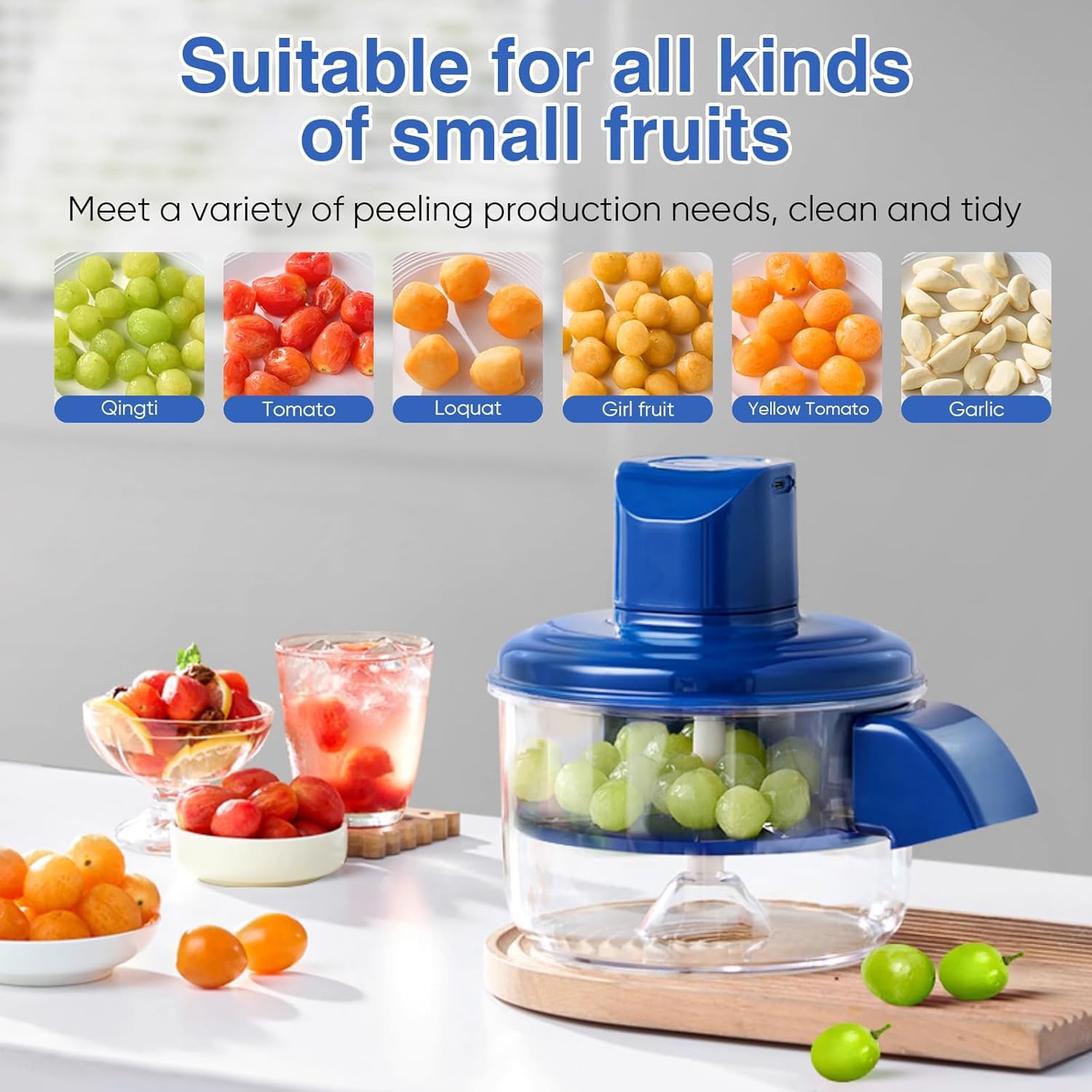 Machine de Pelage de Raisin électrique, Déchargement Automatique de Fruits Automatiques de la Cuisine de Cuisine éplucheur pour les Raisins, Cerises, L'ail, les Petits Fruits