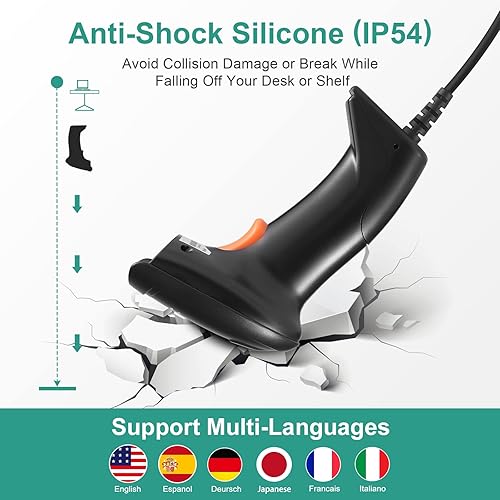 Miniatura 6 de Escáner de código de barras USB 1D, lector de código de barras láser con cable de mano con soporte Plug and Play escáneres de código de barras para