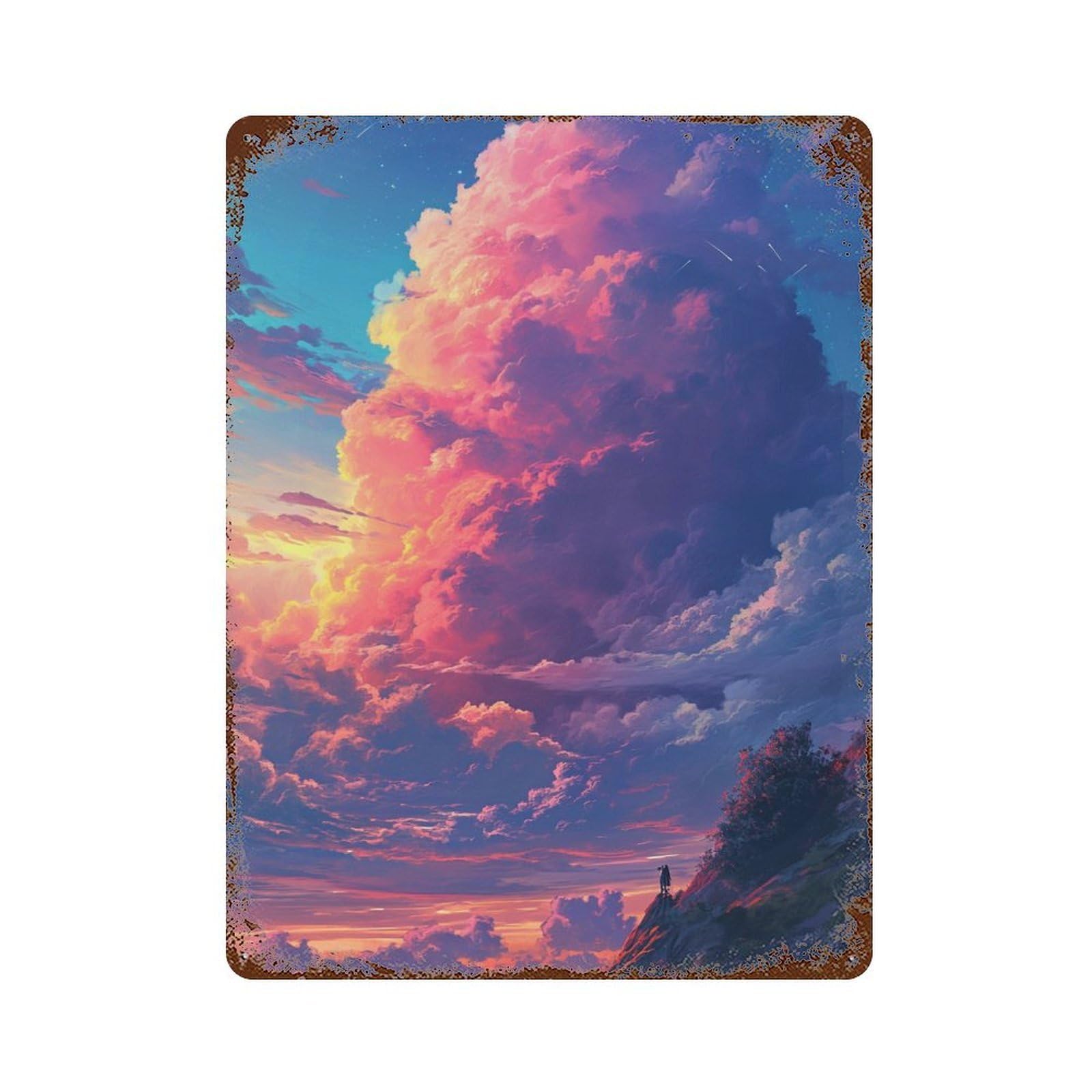Sky with Clouds at Sunset Aged Metal Wall Plaque 15.7"x11.8", Classic Wall Plaque for Garage, Pub Or Kitchen