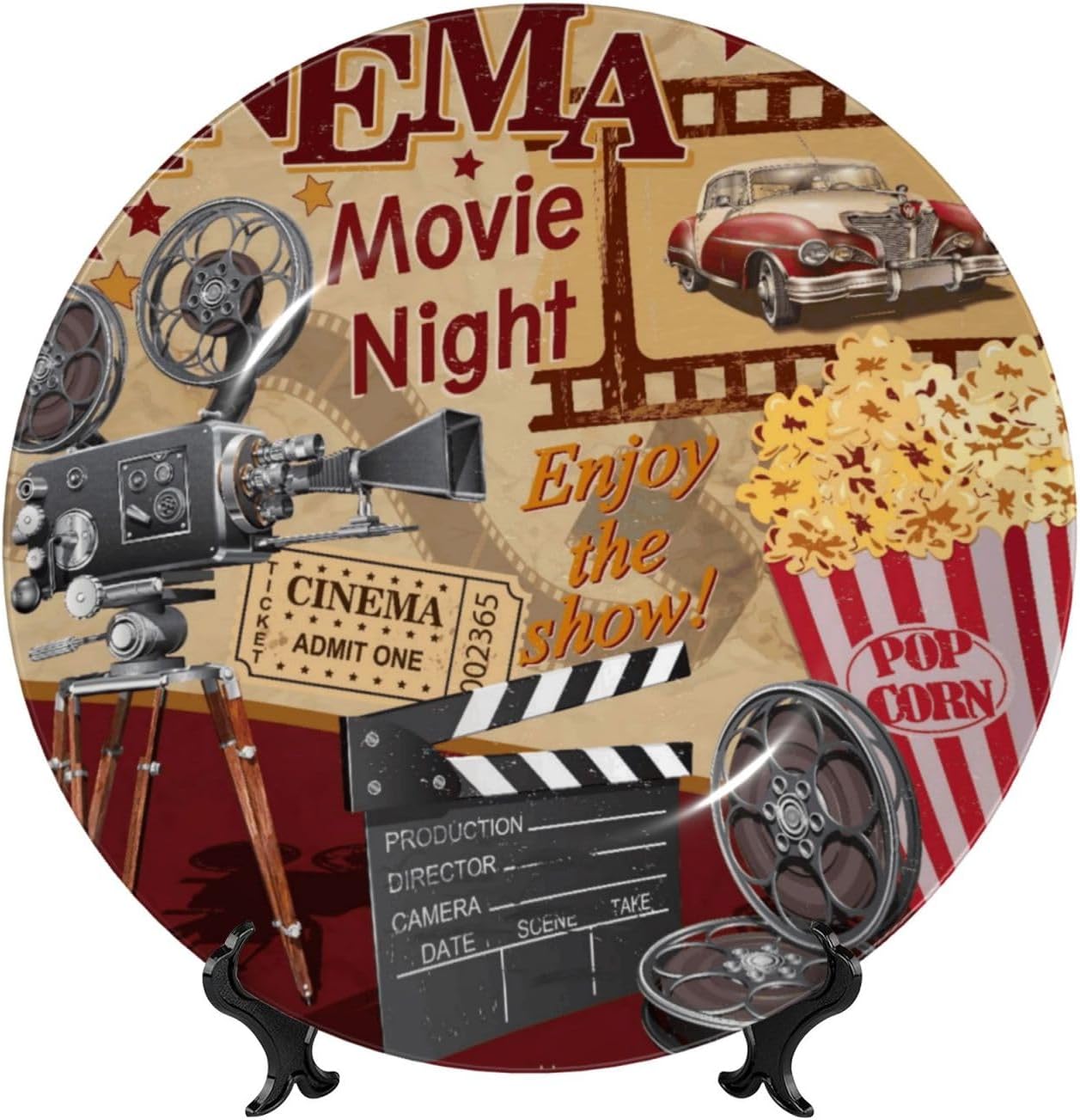 Cinema Movie Theater Night Compact And Stylish Bone China Decorative Plate For Kitchen Dining Room Wine Cabinet Home Décor 7in