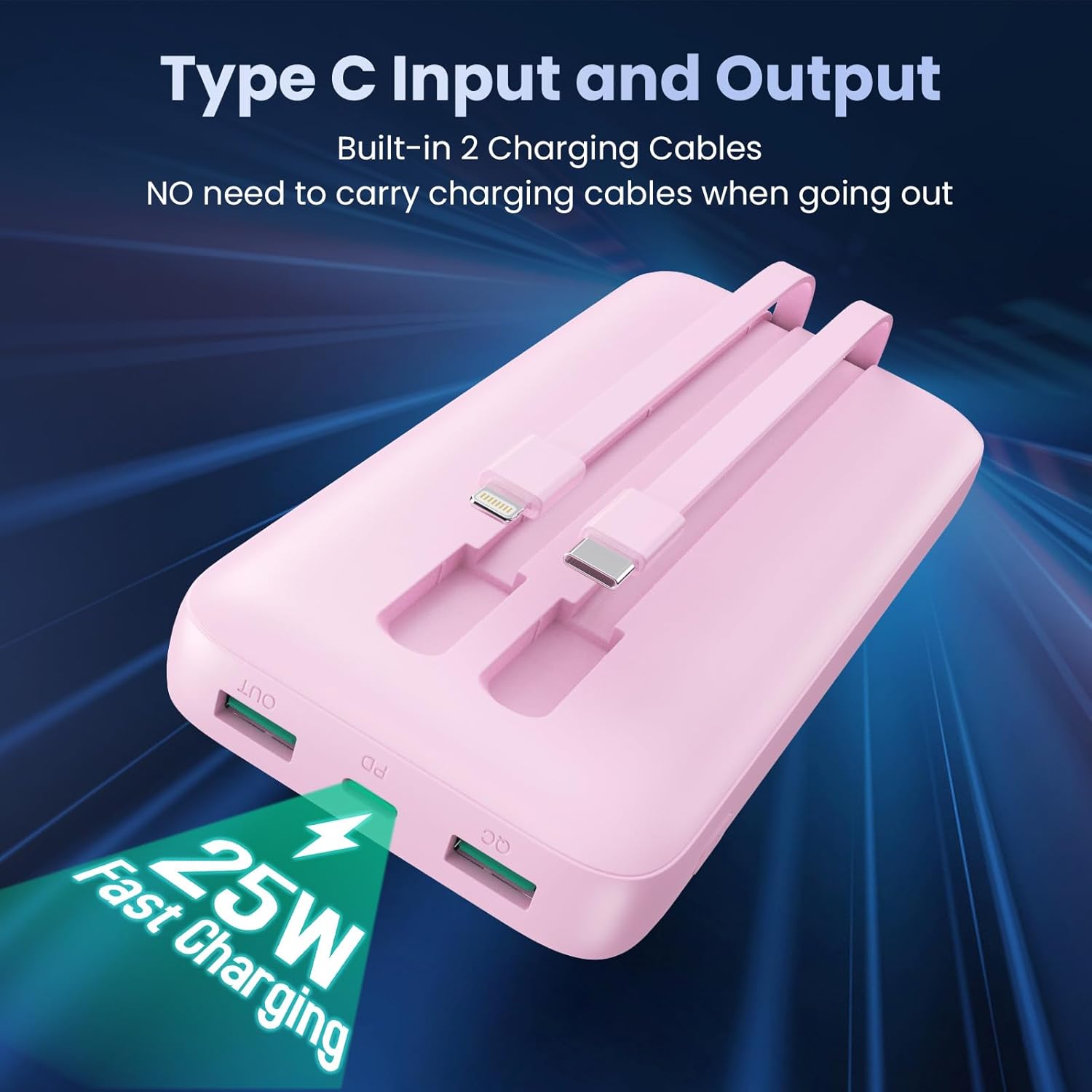 Portable Charger PowerBank 40,800mAh with Built-in Cables,25W PD Fast Charging +QC 4.0 Quick Phone Charging Power Bank, Travel Essential Charger Battery Pack for iPhone 17/16/15 Android Galaxy etc