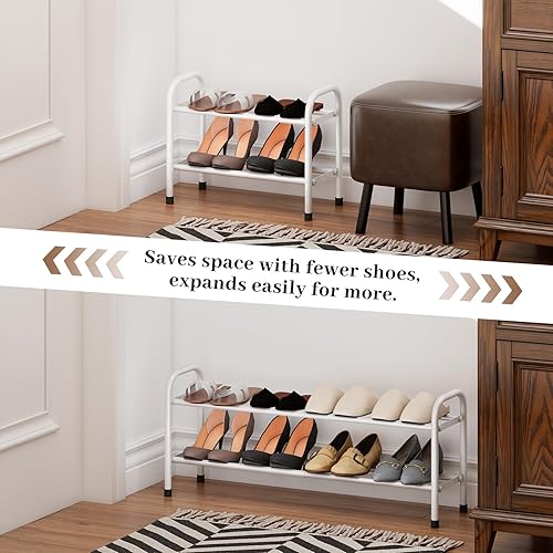 Miniatura 5 de Zapatero expandible, organizador ajustable de metal, estante de almacenamiento que ahorra espacio para armario, entrada, puerta delantera y pasillo,