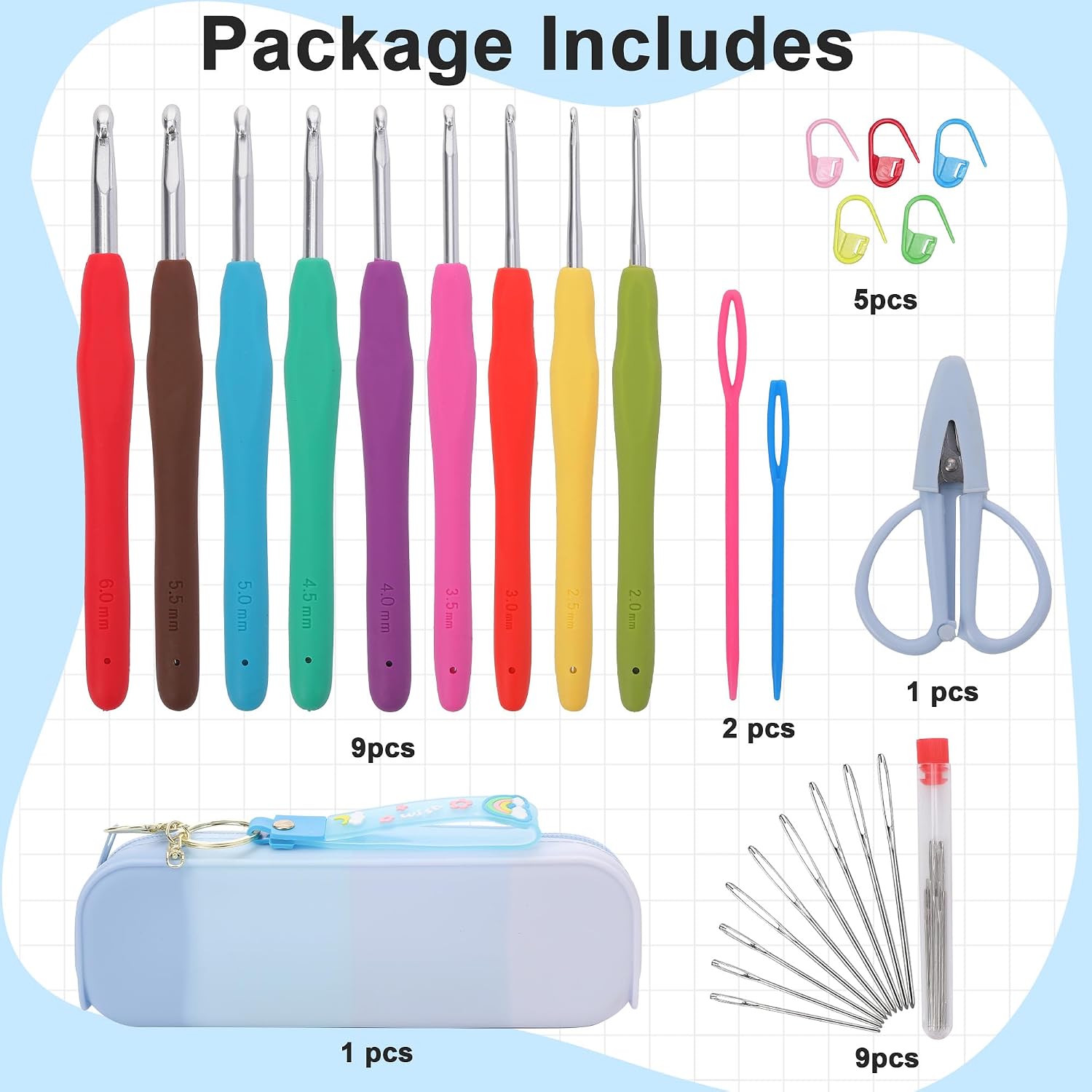 Crochetbox Crochet Hooks Set, 9 Size 2mm(B)-6mm(J) Ergonomic Handles Crochet Hooks with Case for Arthritic Hands, Kintting Needle with Crocheting Tool for Crocheters image 5