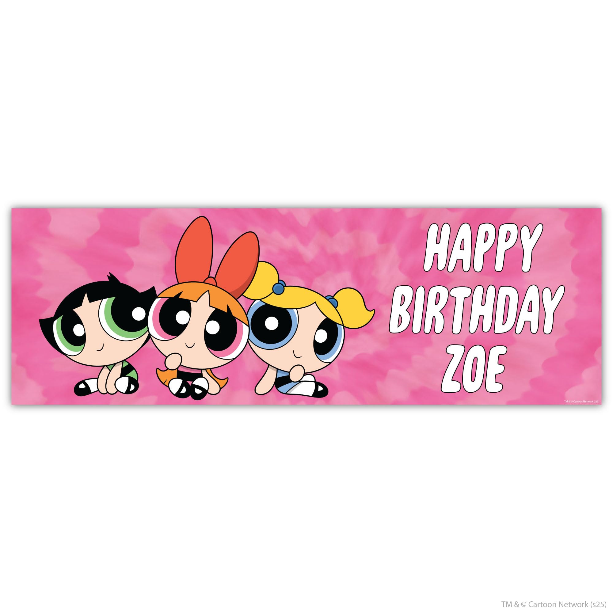 Powerpuff Girls Birthday - Trio Pink Personalised Name Banner Wall Sticker (240cm width x 80cm height)