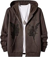 SOLYHUX Men's Graphic Zip-Up Hoodie Streetwear Jacket Letter Print Long Sleeve Sweatshirt with Pocket