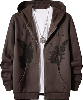 SOLYHUX Men's Graphic Zip-Up Hoodie Streetwear Jacket Letter Print Long Sleeve Sweatshirt with Pocket
