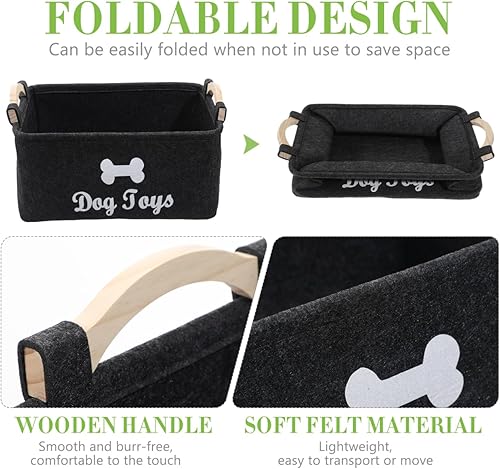 Miniatura 2 de Organizador de juguetes para mascotas, cesta de almacenamiento de fieltro ligero con asas para perros y gatos, accesorios de juguetes de gran