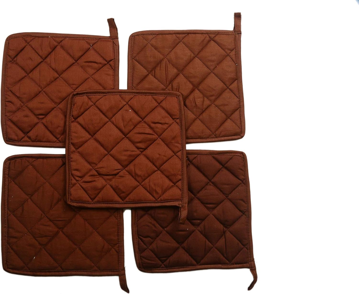 APCOLLECTION Pot Holder 100% Cotton, Machine Washable, Heat Resistant Kitchen Gift Set (Pack of 10 Size 9 X 9 Inch, Chocolate)