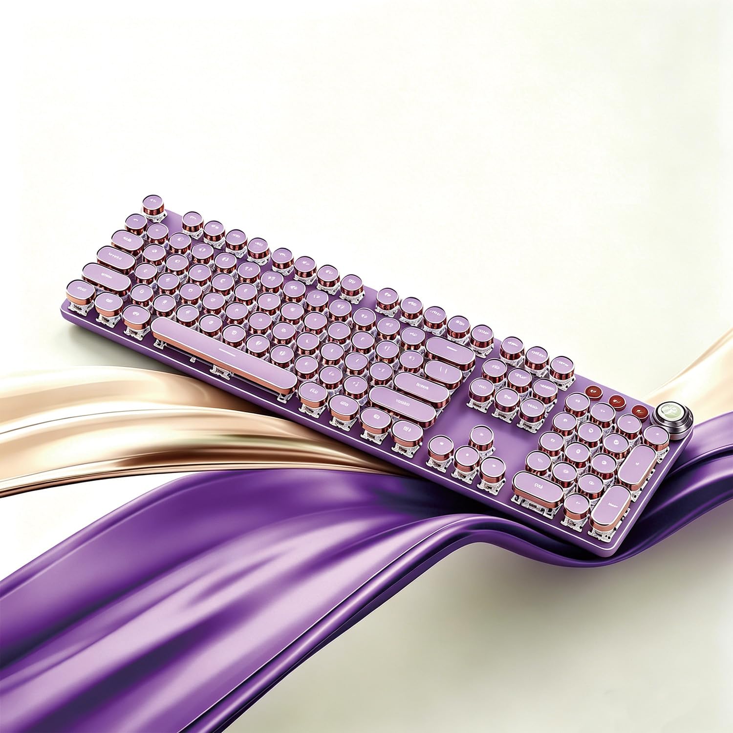 Purple Retro Typewriter Keyboard, 104 Keys Wired USB Keyboard with Round Keycaps & LED Backlit, Full Size Aesthetic Keyboard for Office Home Use, Compatible with PC Laptop Mac Windows-image-6