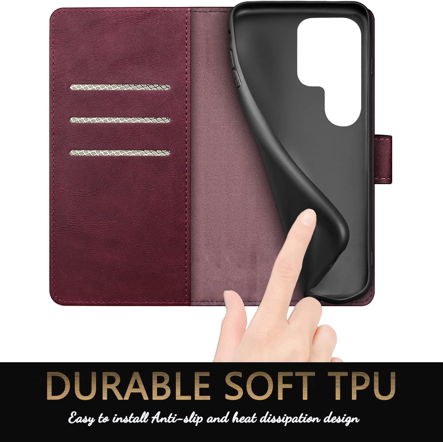 SUANPOT for Samsung Galaxy S22 Ultra with RFID Blocking Leather Wallet case Credit Card Holder,Flip Folio Book Phone case Shockproof Cover Women Men for Samsung S22 Ultra case Wallet Wine Red - Image 7
